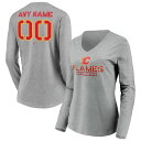 ファナティクス レディース Tシャツ トップス Calgary Flames Fanatics Branded Women's Any Name & Number Personalized Evanston Stencil Long Sleeve VNeck TShirt Gray