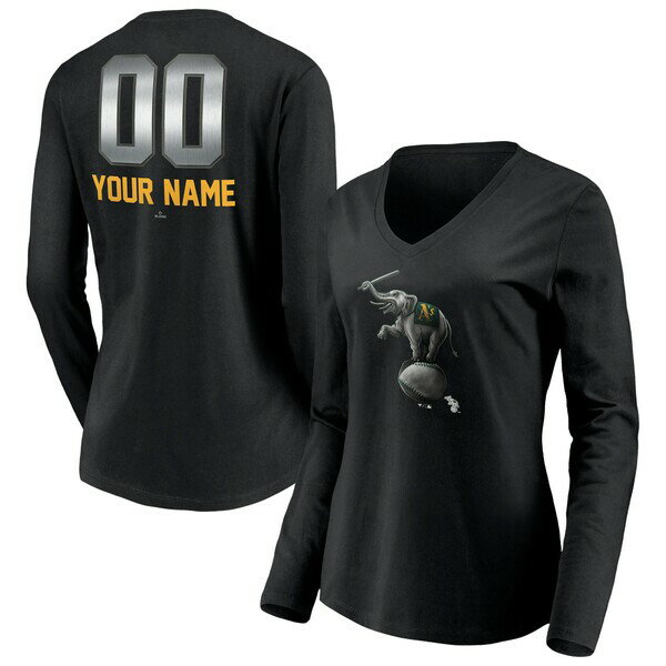 t@ieBNX fB[X TVc gbvX Oakland Athletics Fanatics Branded Women's Personalized Midnight Mascot Long Sleeve VNeck TShirt Black