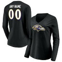 ファナティクス レディース Tシャツ トップス Baltimore Ravens Fanatics Branded Women's Team Authentic Personalized Name & Number Long Sleeve VNeck TShirt Black