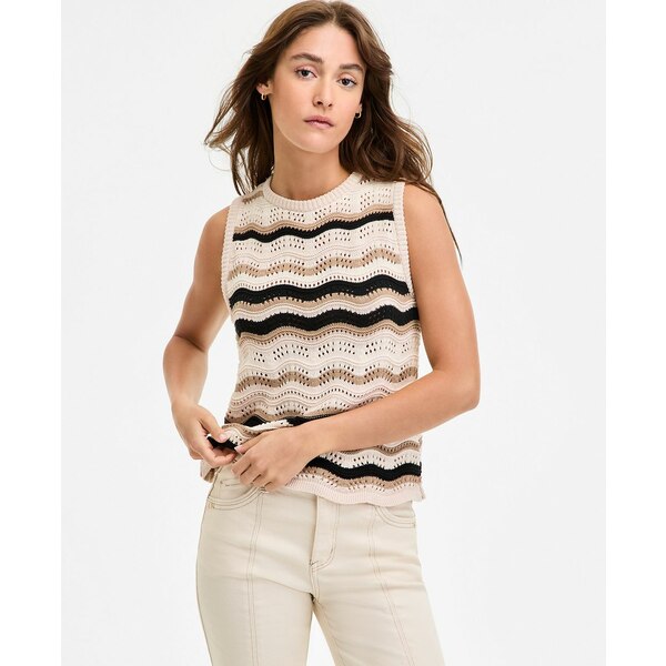 デモクラシー レディース ニット&セーター アウター Women's Wavy Stripe Cotton Sweater Tank Top Natural-bl
