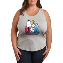 ハイブリッド アパレル レディース カットソー トップス Plus Size Peanuts Snoopy USA Graphic Crew Neck Tank T-Shirt Gray|詳細画像