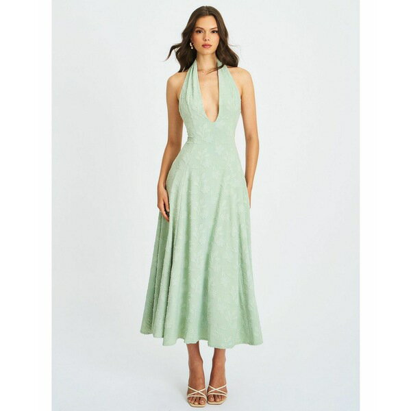 ミス サークル レディース ワンピース トップス Women Magda Mint Green Deep V Neck Halter A-line Mi..