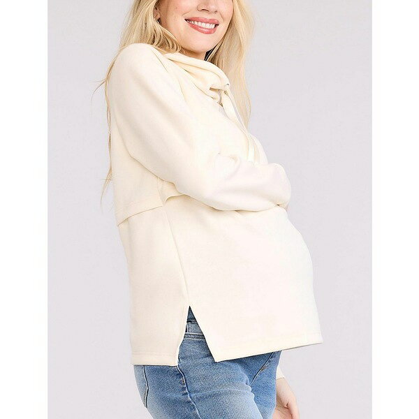 マザーフッドマタニティ レディース パーカー・スウェットシャツ アウター Women's Funnel Neck Pullover Nursing Sweatshirt - Motherhood Maternity Antique white 3