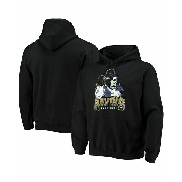 ジャンクフード メンズ パーカー・スウェットシャツ アウター Men's Black Baltimore Ravens Disney Mickey Quarterback Pullover Hoodie Black