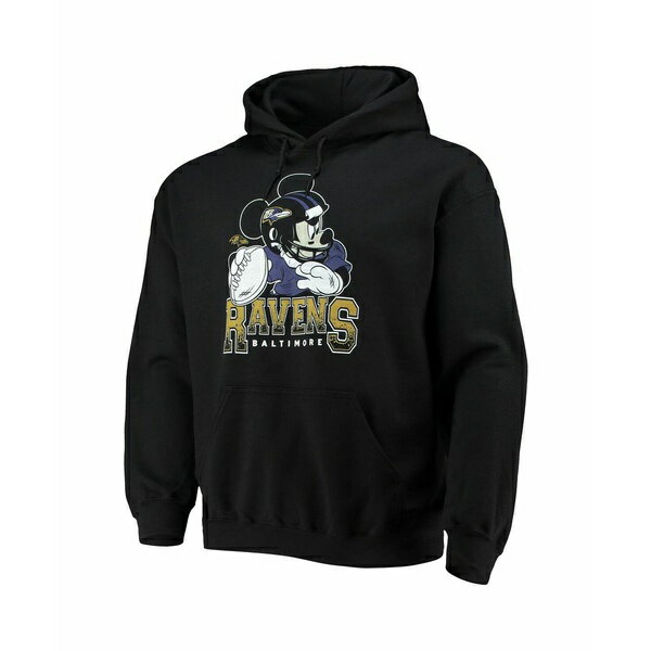 ジャンクフード メンズ パーカー・スウェットシャツ アウター Men's Black Baltimore Ravens Disney Mickey Quarterback Pullover Hoodie Black