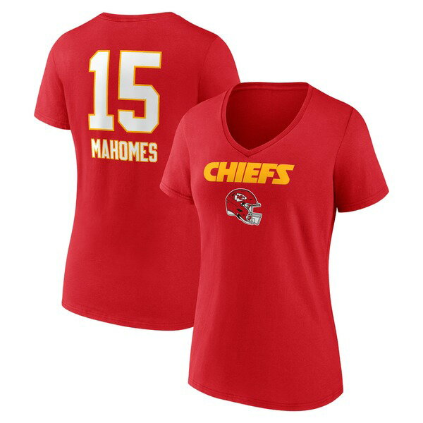 եʥƥ ǥ T ȥåץ Patrick Mahomes Kansas City Chiefs Fanatics Branded Women's Team Wordmark Name &Number VNeck TShirt Red