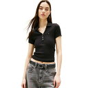 トミーヒルフィガー レディース カットソー トップス Women's Slim-Fit Ribbed Polo Shirt BLACK(4)