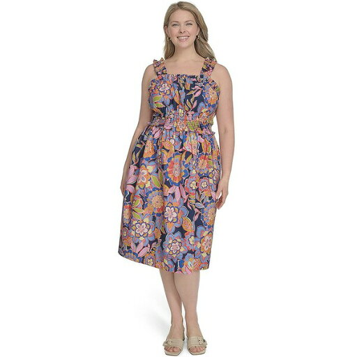 エリザジェイ レディース ワンピース トップス Plus Size Cotton Floral Smocked-Waist Midi Dress Multi エリザジェイ レディース ワンピース トップス Plus Size Cotton Floral Smocked-Waist Midi Dress Multi