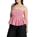 エロクイ レディース カットソー トップス Plus Size Gingham Peplum Top Spring gingham red