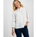 スタイルアンドコー レディース カットソー トップス Women's Cotton Eyelet-Front 3/4-Puff Sleeve Blouse, E...