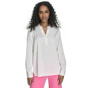 カルバンクライン レディース カットソー トップス Women's Split-Neck Long-Sleeve Shirt Cream