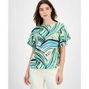 アンクライン レディース カットソー トップス Petite Printed Flutter-Sleeve Top White Dove Multi