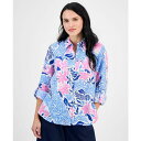 チャータークラブ レディース カットソー トップス Petite Bhavana Multi Floral Print Linen Shirt, Exclusi...