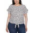 ベルディーニ レディース カットソー トップス Plus Size Printed Eyelet Tie-Front Knit Top White/Black