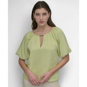 ダナ キャラン ニューヨーク レディース カットソー トップス Women's Round-Neck Puff-Sleeve Blouse Tea Green