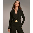 ダナ キャラン ニューヨーク レディース カットソー トップス Women's Faux-Wrap Hardware Top Black