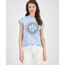 ゲス レディース カットソー トップス Women's Cotton 4G Hotfix Short-Sleeve Crewneck Tee Nimbus Bl...