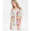 ジェイエムコレクション レディース カットソー トップス Women's Printed Lace V-Neck Top, Exclusively at Mac...