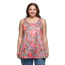 24セブンコンフォート レディース カットソー トップス Plus Size Casual Print Scoop Neck Tank Top Coral Mu...