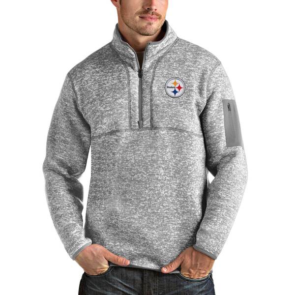 ƥ  㥱åȡ֥륾  Pittsburgh Steelers Antigua Team Logo Fortune QuarterZip Pullover Jacket Heather Gray