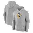 ファナティクス メンズ パーカー・スウェットシャツ アウター Pittsburgh Penguins Fanatics Branded Primary Logo Pullover Hoodie Heather Gray