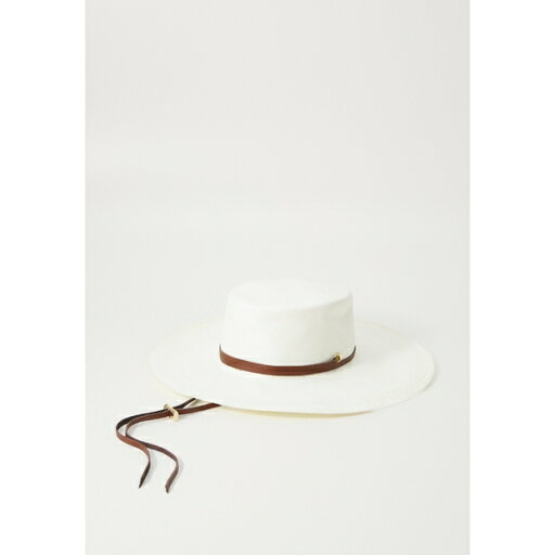 センシースタジオ レディース 帽子 アクセサリー Hat - white straw / cognac leather band センシースタジオ レディース 帽子 アクセサリー Hat - white straw / cognac leather band