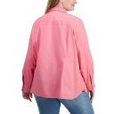 トミー ヒルフィガー レディース カットソー トップス Plus Size Cotton Roll-Tab Shirt Peony