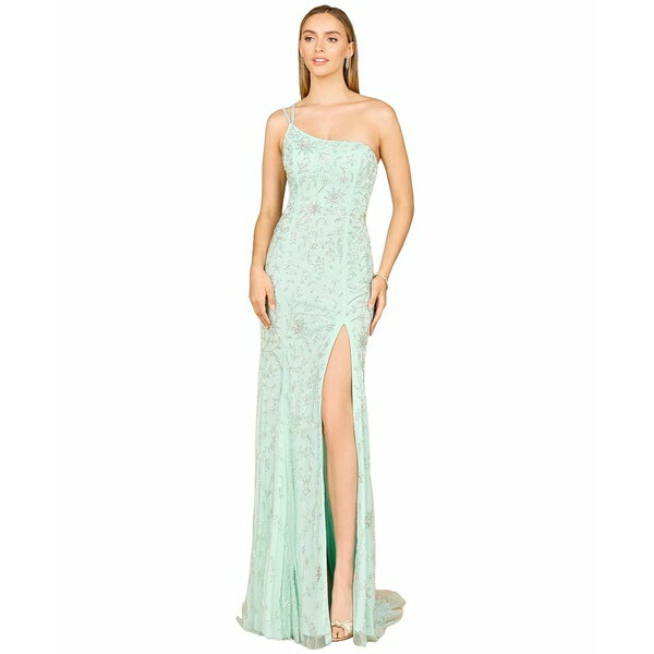 ララ レディース ワンピース トップス Women's One Shoulder Beaded Gown with Slit Mint