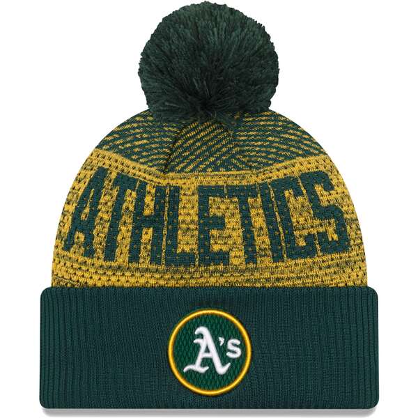 j[G Y Xq ANZT[ Oakland Athletics New Era Authentic Collection Sport Cuffed Knit Hat with Pom Green