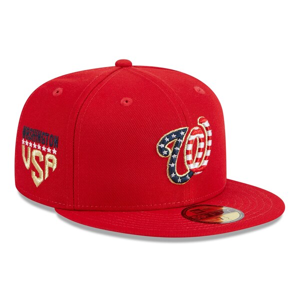 j[G Y Xq ANZT[ Washington Nationals New Era 2023 Fourth of July 59FIFTY Fitted Hat Red