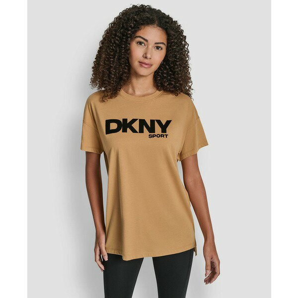 ダナ キャラン ニューヨーク レディース Tシャツ トップス Women's Flocked Logo Drop Shoulder T-Shir..