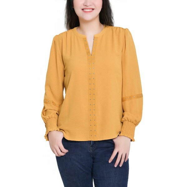 ニューヨークコレクション レディース カットソー トップス Petite Long Sleeve Studded Top Mustard G..