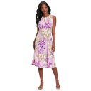 h^CX fB[X s[X gbvX Women's Floral-Print Pleated Keyhole-Neck Midi Dress Lilac Pur