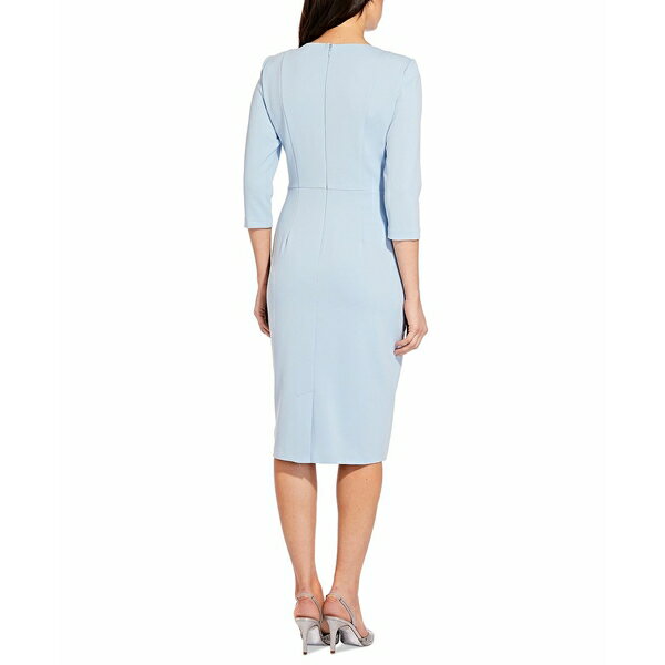 アドリアナ パペル レディース ワンピース トップス Women's Tie-Front 3/4-Sleeve Crepe Knit Dress Blue Mist