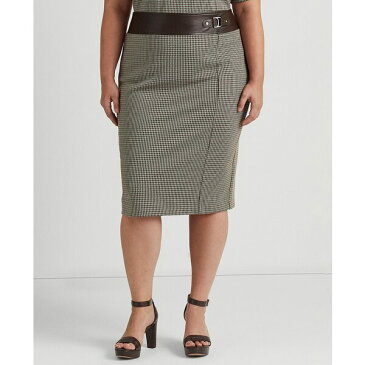 ラルフローレン レディース スカート ボトムス Plus-Size Faux-Leather-Trim Jacquard-Knit Pencil Skirt Circuit Brown Combo