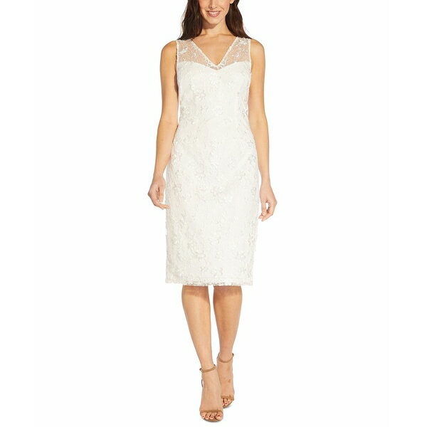 アドリアナ パペル レディース ワンピース トップス Women's Embroidered Sheath Dress Ivory