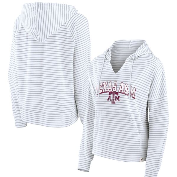 ファナティクス レディース パーカー・スウェットシャツ アウター Texas A&M Aggies Fanatics Branded Women's Striped Notch Neck Pullover Hoodie White