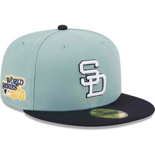 j[G Y Xq ANZT[ San Diego Padres New Era Beach Kiss 59FIFTY Fitted Hat Light Blue/Navy