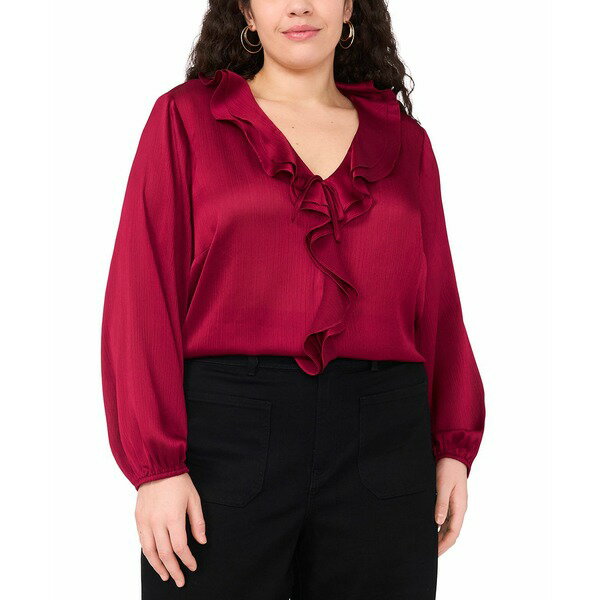 ヴィンスカムート レディース カットソー トップス Plus Size Double Ruffle Front V-Neck Blouse Swee..