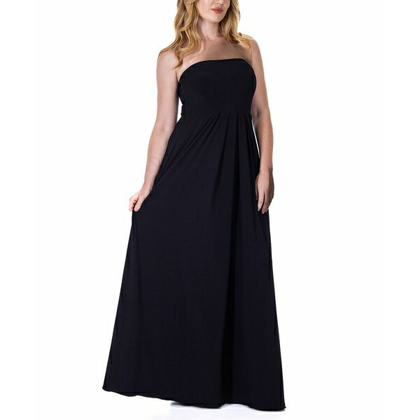 24セブンコンフォート レディース ワンピース トップス Pleated A Line Strapless Maxi Pocket Dress Black