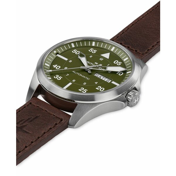 ハミルトン カーキ 腕時計（レディース） ハミルトン レディース 腕時計 アクセサリー Men's Swiss Automatic Khaki Aviation Day Date Brown Leather Strap Watch 42mm Brown