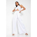 アイソウイットファースト レディース ワンピース トップス White Satin Crossover Halterneck Wide Leg Jumpsuit