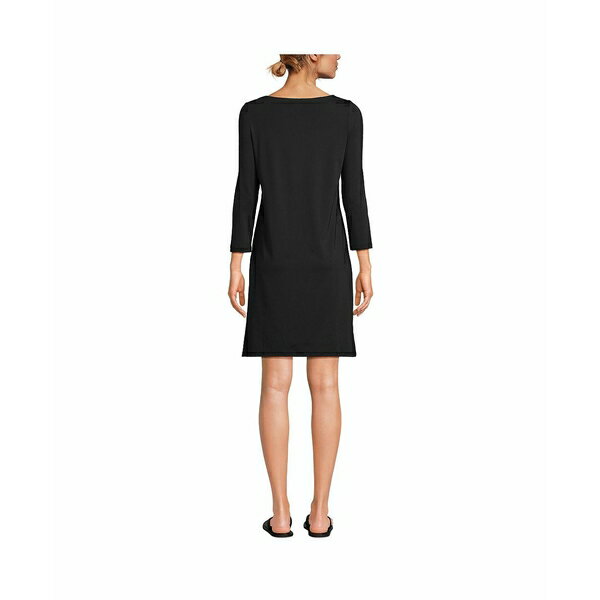 ランズエンド レディース ワンピース トップス Women's 3/4 Sleeve Boatneck Swim Cover-up Dress Black