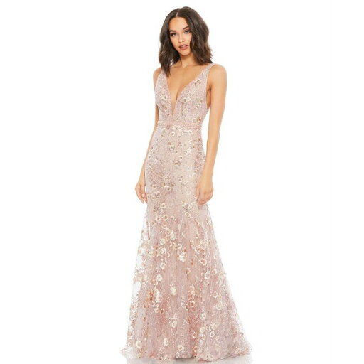 マックダガル レディース ワンピース トップス Women's Floral Embellished Sleeveless Plunge Neck Gown Rose pink マックダガル レディース ワンピース トップス Women's Floral Embellished Sleeveless Plunge Neck Gown Rose pink