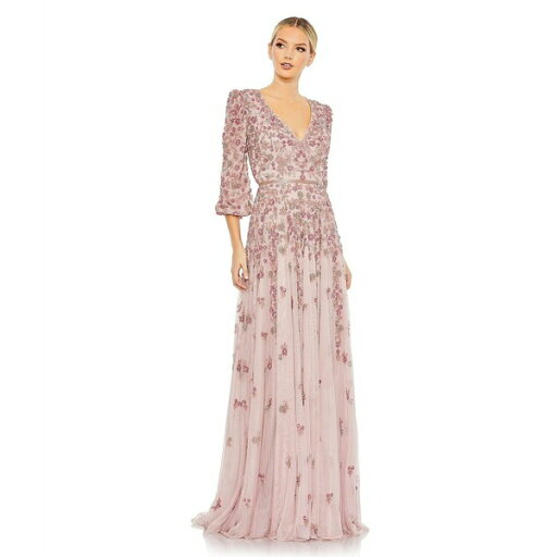 マックダガル レディース ワンピース トップス Women's Embellished V Neck 3/4 Sleeve A Line Gown Rose マックダガル レディース ワンピース トップス Women's Embellished V Neck 3/4 Sleeve A Line Gown Rose