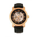 レイン レディース 腕時計 アクセサリー Kahn Automatic Skeleton Rose Gold Case, Genuine Black Leath...