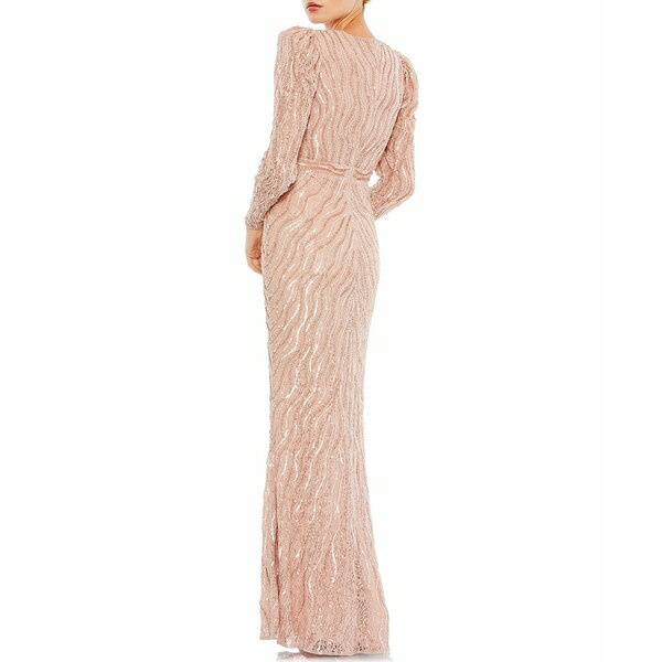 マックダガル レディース ワンピース トップス Women's Beaded Puff Sleeve Trumpet Evening Gown Mocha