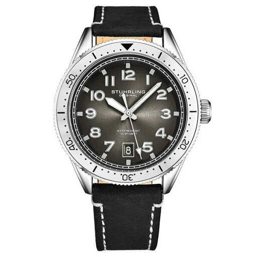 スターリング レディース 腕時計 アクセサリー Men's Black Genuine Leather Strap with White Contrast Stitching Watch 42mm Black スターリング レディース 腕時計 アクセサリー Men's Black Genuine Leather Strap with White Contrast Stitching Watch 42mm Black