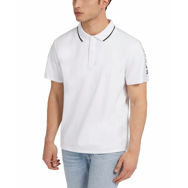 ゲス メンズ ポロシャツ トップス Men's Logo Taped Tipped Collar Polo Shirt Pure White