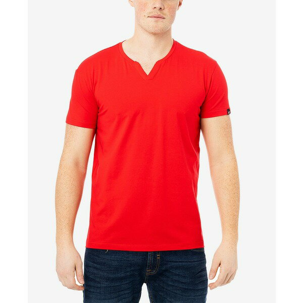 エックスレイ メンズ Tシャツ トップス Men's Basic Notch Neck Short Sleeve T-shirt Red